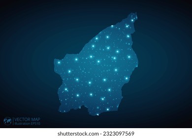 San Marino map radial dotted pattern in futuristic style, design blue circle glowing outline made of stars. concept of communication on dark blue background. Vector EPS10