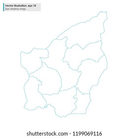 san marino map with regions vector line illustration on white background