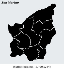 San Marino Map  - Republic of San Marino, Monte Titano and Three Towers Vector Outline

