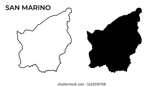 San Marino Map Vector - Blank Map of San Marino Black Silhouette and Solid Outline Isolated on White Eps