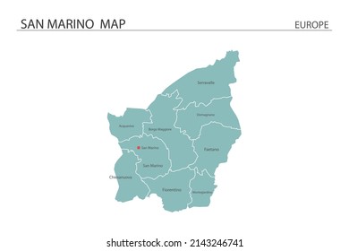 San Marino map vector illustration on white background. Map have all province and mark the capital city of San Marino. 