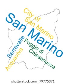 San Marino map and words cloud with larger cities