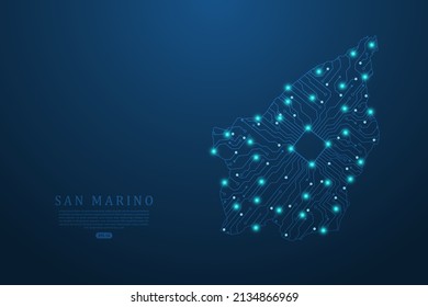 San Marino Map - World map vector template with Abstract futuristic circuit board Illustration or High-tech technology mash line and point scales on dark background - Vector illustration ep 10