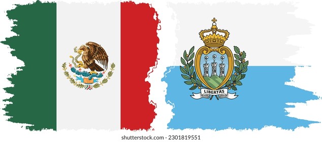 San Marino and Mexico grunge flags connection, vector