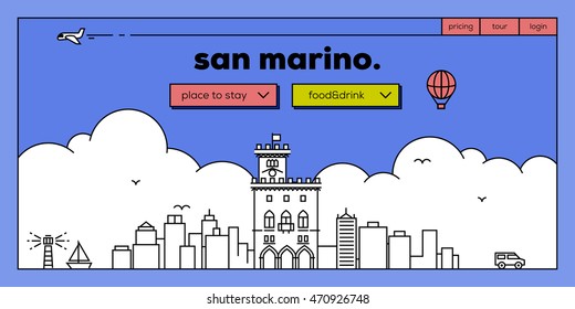 San Marino Modern Web Banner Design with Vector Linear Skyline