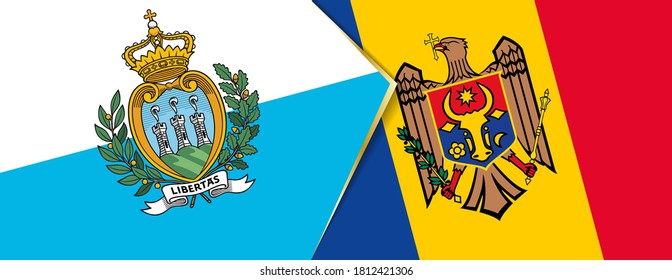 San Marino and Moldova flags, two vector flags symbol of relationship or confrontation.