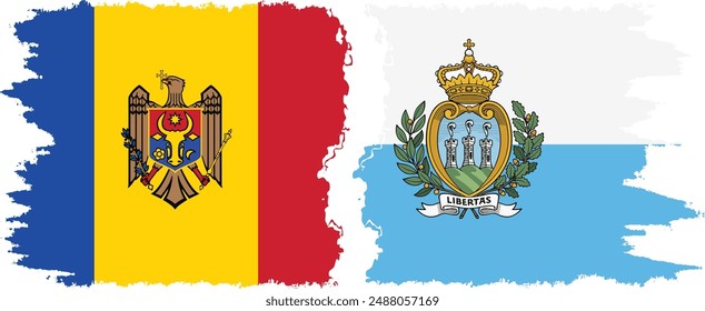 San Marino and Moldova grunge flags connection, vector