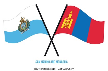 San Marino and Mongolia Flags Crossed And Waving Flat Style. Official Proportion. Correct Colors