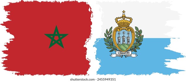 San Marino and Morocco grunge flags connection, vector