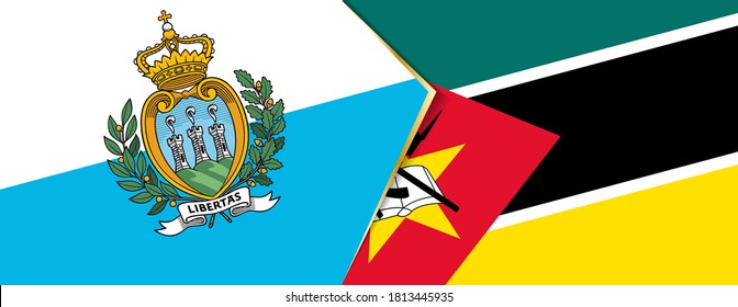 San Marino and Mozambique flags, two vector flags symbol of relationship or confrontation.