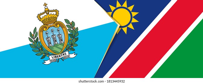 San Marino and Namibia flags, two vector flags symbol of relationship or confrontation.