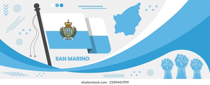 Dia nacional de São Marino, Dia da Independência de São Marino, feliz dia da bandeira de São Marino, bandeira de São Marino, Mapa com design geométrico moderno retro abstrato.