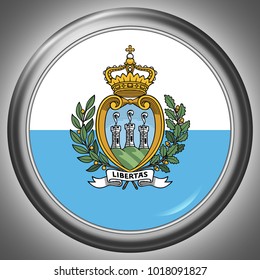 San Marino National Flag in Circle Metall Frame Template with light and shadow effect - Vector Illustration