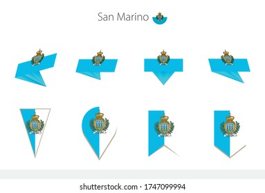 San Marino national flag collection, eight versions of San Marino vector flags. Vector illustration.