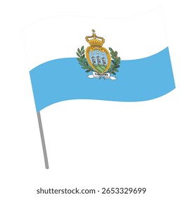 San Marino national flag flutters with flagpole