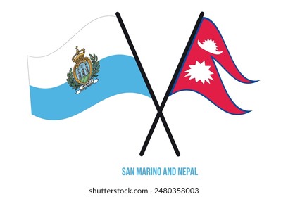 San Marino and Nepal Flags Crossed And Waving Flat Style. Official Proportion. Correct Colors.