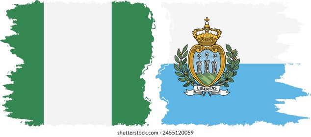 San Marino and Nigeria   grunge flags connection, vector