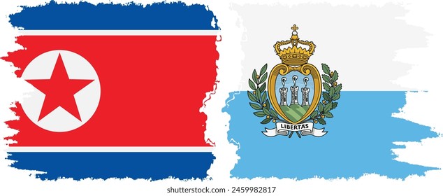 San Marino and North Korea grunge flags connection, vector