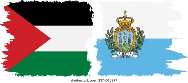 San Marino and Palestine grunge flags connection, vector