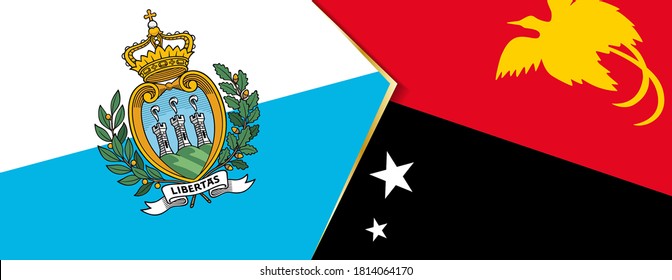 San Marino and Papua New Guinea flags, two vector flags symbol of relationship or confrontation.