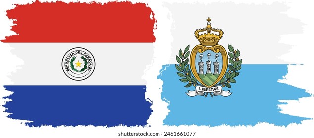 San Marino and Paraguay grunge flags connection, vector