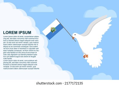 San Marino peace concept with text area, Dove of Peace bird with San Marino flag in its beak, dove flying in the clouds, vector illustration design, San Marino peace day template, freedom idea