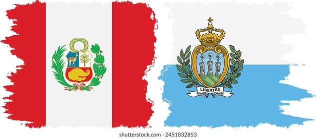 San Marino and Peru grunge flags connection, vector