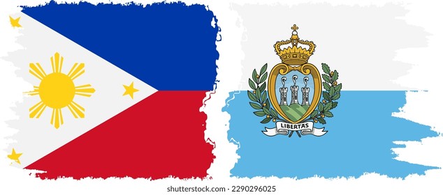 San Marino and Philippines grunge flags connection, vector