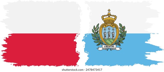 San Marino and Poland grunge flags connection, vector