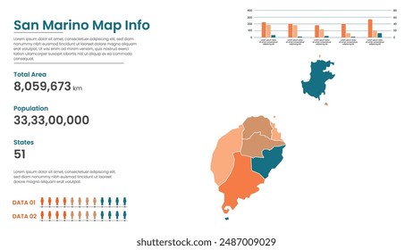 San Marino political map of administrative divisions states, Colorful states in San Marino map infographic, San Marino Map Info, San Marino Population.