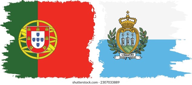 San Marino and Portugal grunge flags connection, vector