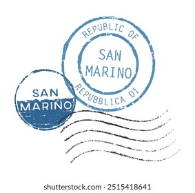 Carimbos postais de São Marino. Selos retro para envelopes de carta, cartões de saudação, passaporte, pacotes... Inglês e inscrição italiana.