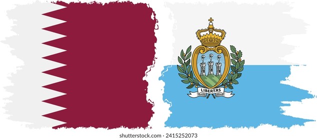 San Marino and Qatar grunge flags connection, vector