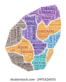 San Marino region word cloud. Country shape design. San Marino colored illustration. Region names collage cloud. Vector illustration.