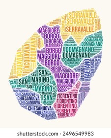 San Marino regions word cloud. Country logo design. Regions typography style vector image. San Marino colored text cloud. Trending vector illustration.