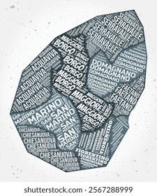 San Marino regions word clouds. Country shape on textured background. San Marino design in typographic style. Stylish vector illustration.