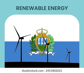 San Marino renewable energy, environmental and ecological energy idea, wind turbine with San Marino flag, electrical industry, alternative solar power