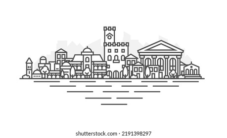 San Marino, Republic of San Marino architecture line skyline illustration. Linear vector cityscape with famous landmarks, city sights, design icons. Landscape with editable strokes.