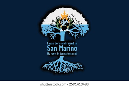 San Marino roots and symbolism: a tree with the San Marino flag, embodying national pride and love for nature	