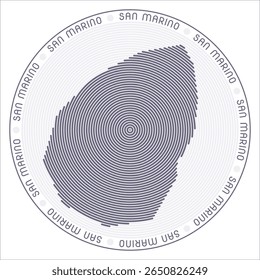 San Marino round logo design. Country shape build of rings. San Marino text around the country. Vector Illustration.