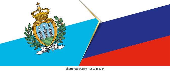 San Marino and Russia flags, two vector flags symbol of relationship or confrontation.