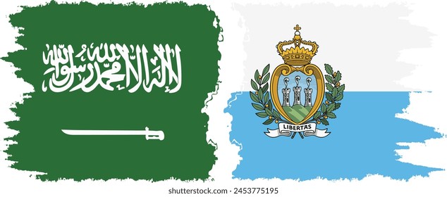 San Marino and Saudi Arabia grunge flags connection, vector