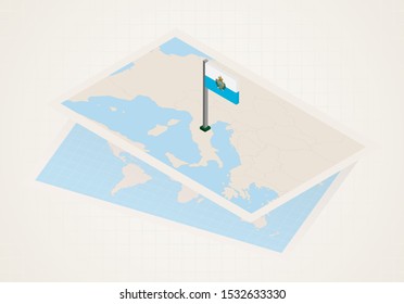 San Marino selected on map with isometric flag of San Marino. Vector paper map.