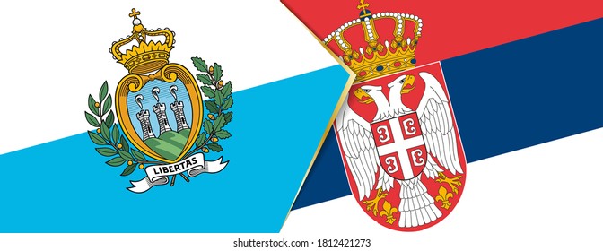 San Marino and Serbia flags, two vector flags symbol of relationship or confrontation.