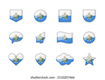 San Marino - set of shiny flags of different shapes. Vector illustration