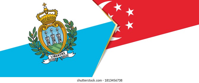 San Marino and Singapore flags, two vector flags symbol of relationship or confrontation.