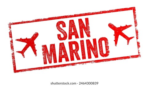 San Marino is a small, landlocked country located entirely within Italy, it is one of the world's oldest republics, having been founded in AD 301, text emblem stamp with airplane