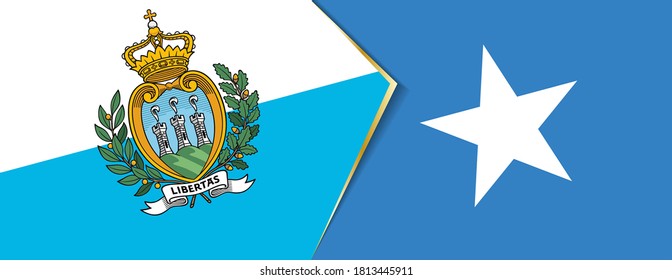 San Marino and Somalia flags, two vector flags symbol of relationship or confrontation.