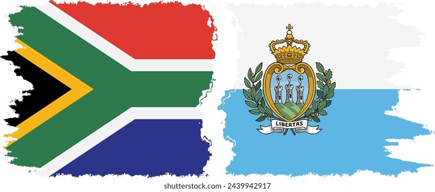 San Marino and South Africa grunge flags connection, vector