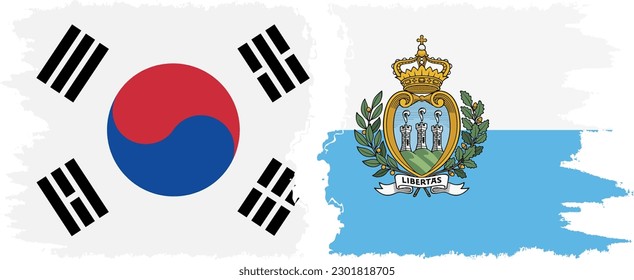 San Marino and South Korea grunge flags connection, vector